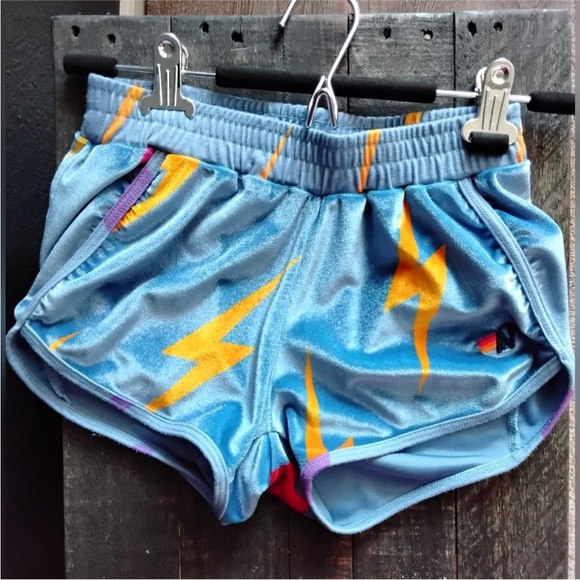 Aviator Nation Pants - Aviator Nation Sky Blue and Gold Lightning Shorts